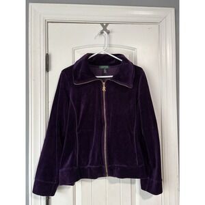 Lauren Ralph Lauren Purple Velour Velvet Jacket & Pants XL Full Zipper